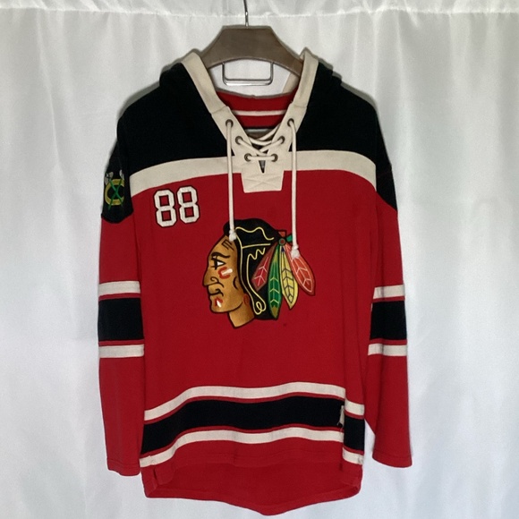 2131. Men's Chicago Blackhawks Kane #88 Red Hooded Sweatshirt VGUC Size Large - Picture 1 of 6